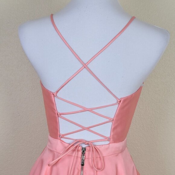 Sherri Hill 52821 V-Neck Ball Gown With Lace Up Back CORAL 4 - Picture 6 of 9